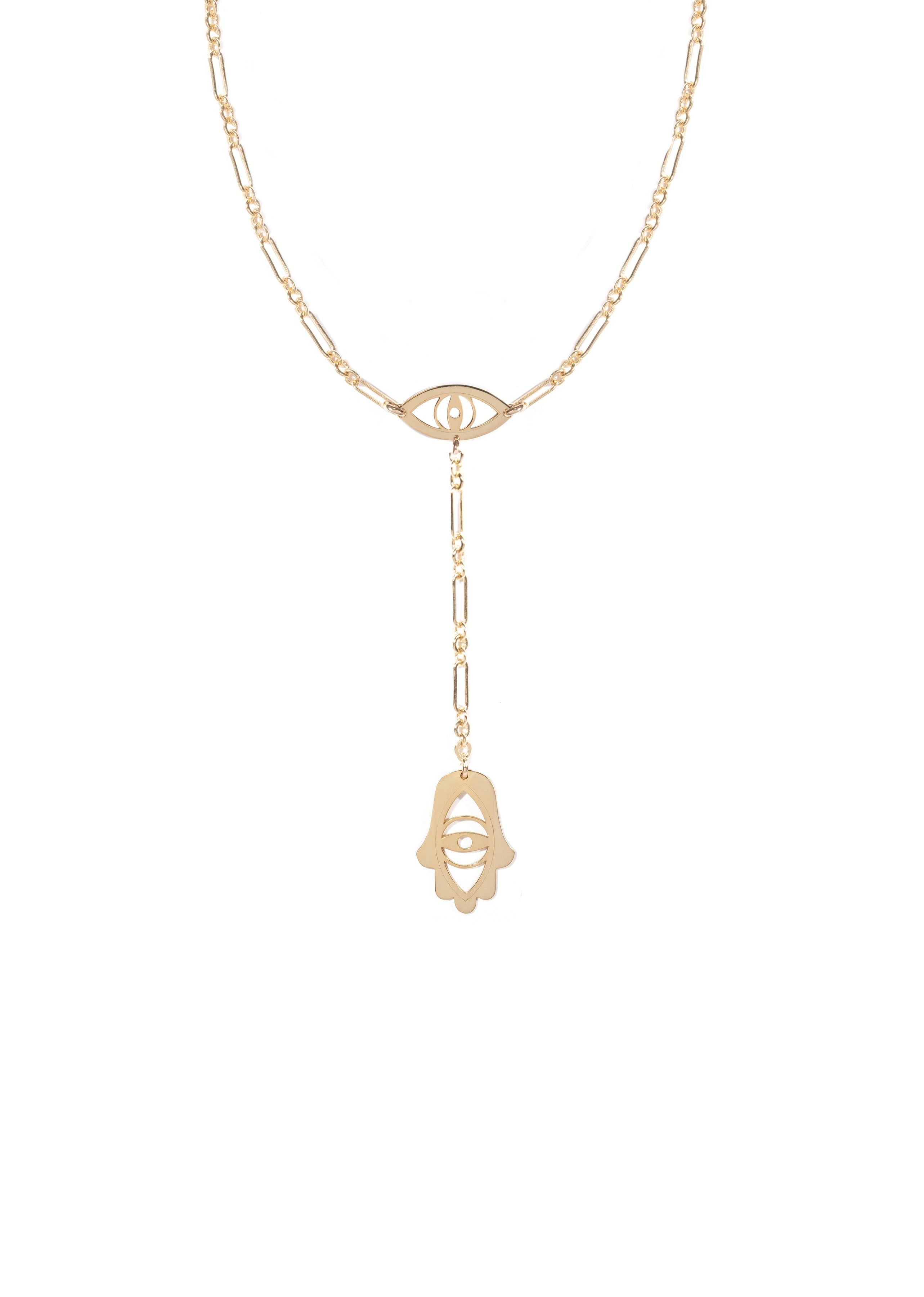 Steph Evil Eye and Hamsa Lariat Necklace