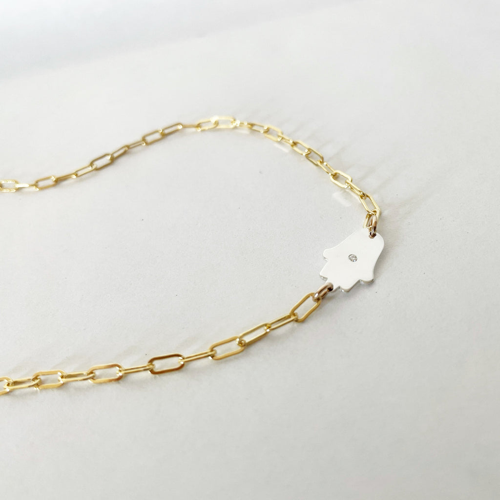 Dani Hamsa Diamond Paperclip Necklace