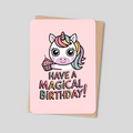 Magical Birthday Card with Cute Unicorn & Pastel Cupcake - Kawaii Greeting Card