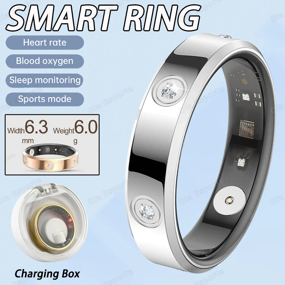 2025 Smart Ring Damen Herren Super schmal 6,3 mm Herzfrequenz Gesundheits-Stressmessung Monitor IP68 Wasserdicht Fashion Sportringe