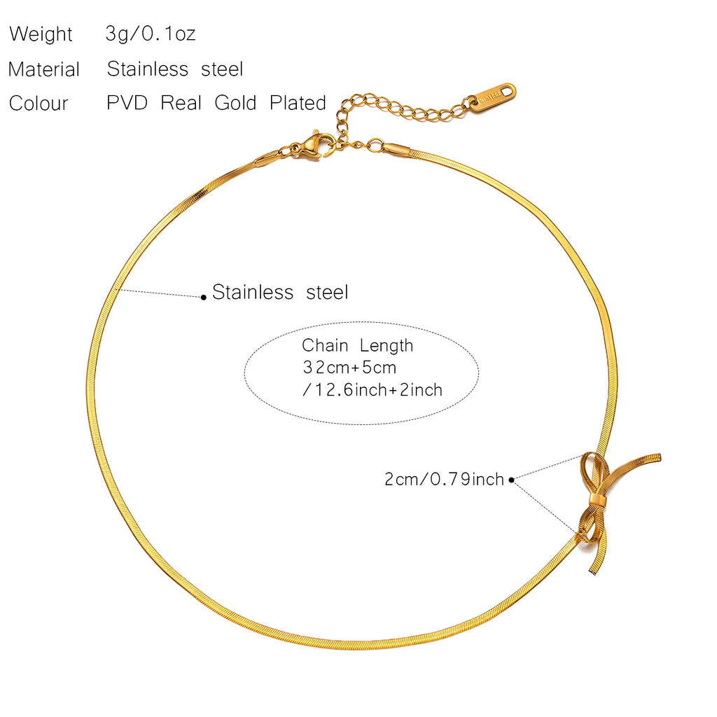 Bow Collarbone Necklace Stainless Steel Jewelry Personality Girl Party Accessories Snake Bone Chain