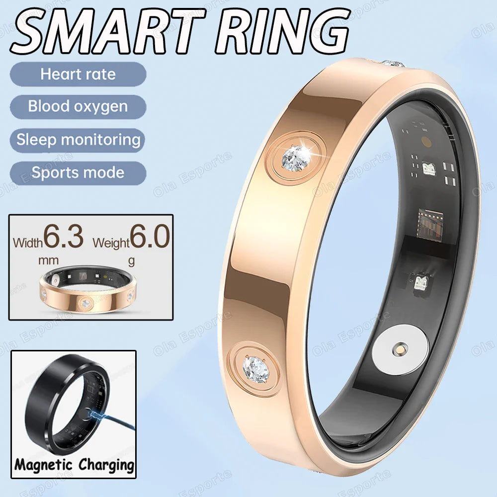 2025 Smart Ring Damen Herren Super schmal 6,3 mm Herzfrequenz Gesundheits-Stressmessung Monitor IP68 Wasserdicht Fashion Sportringe