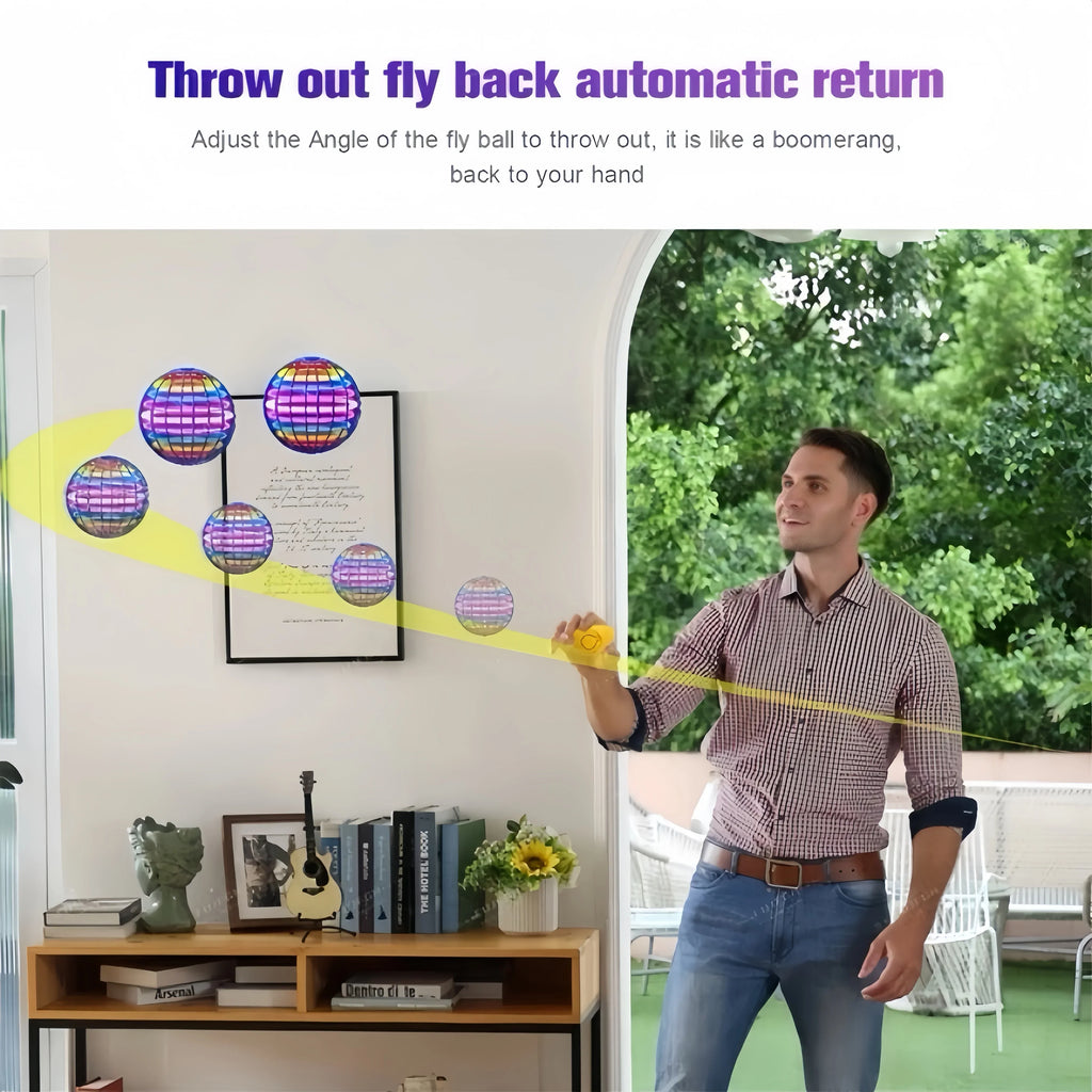 Flying Ball Toy Hand Control Flying Ball Magic Ball LED Light Boomerang Rotator 360° Mini Drone Flying Toy for Kids Family Gifts