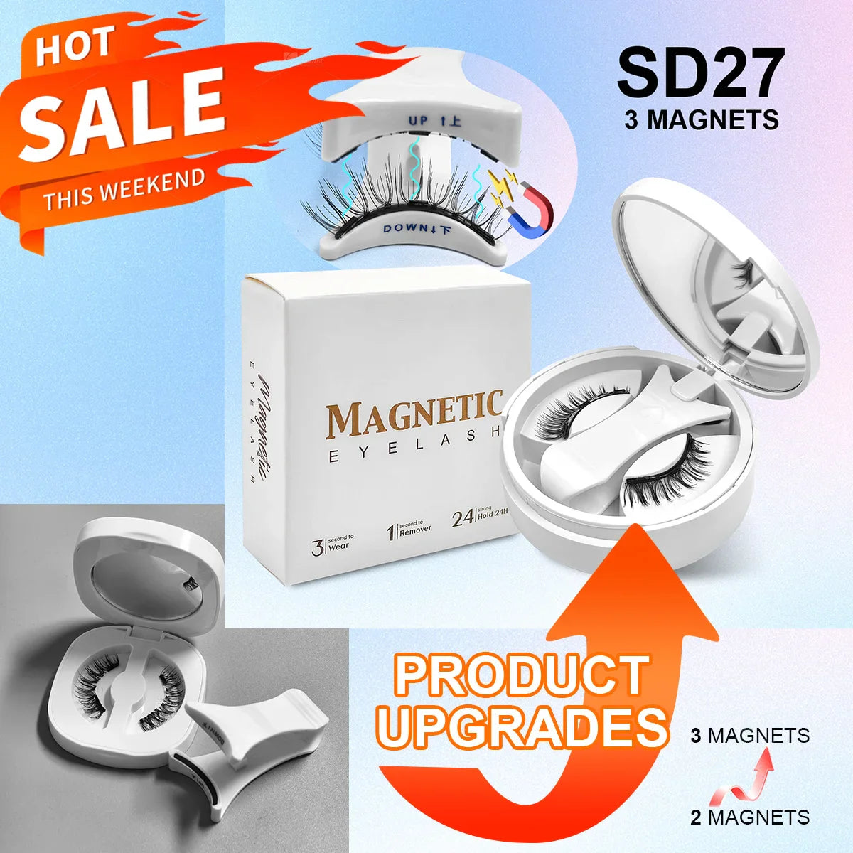 Magnetic Eyelashes Set 1 Pair Reusable No Glue Needed False Eyelashes with Magnetic Tweezers Curly Faux Lashes Makeup Tool
