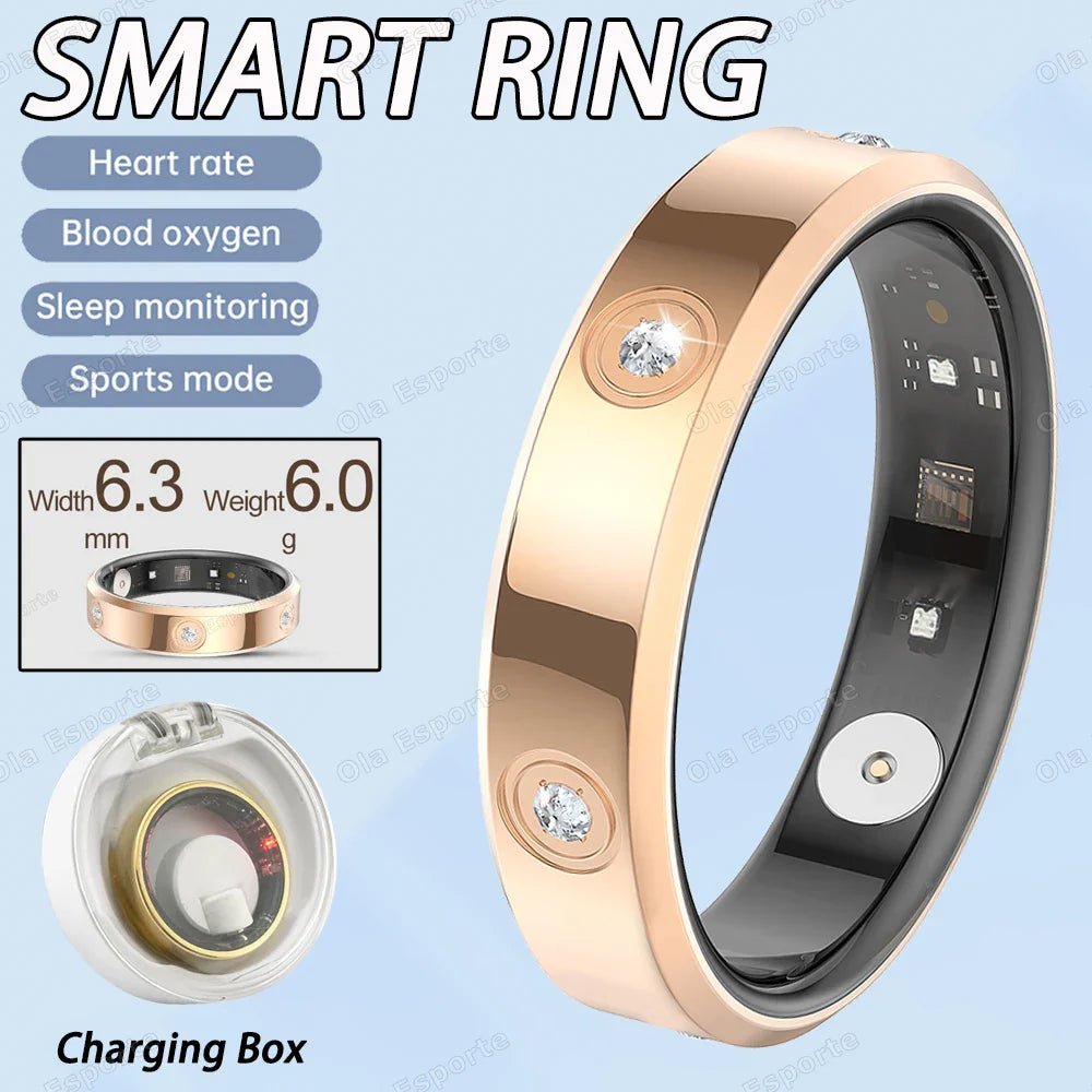 2025 Smart Ring Damen Herren Super schmal 6,3 mm Herzfrequenz Gesundheits-Stressmessung Monitor IP68 Wasserdicht Fashion Sportringe