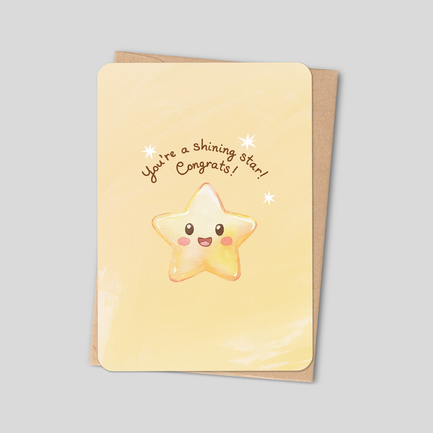 "Du bist ein strahlender Stern" Kawaii Glückwunschkarte - Minimalistisches Aquarell-Design